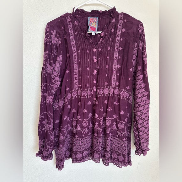 Johnny Was Tops - Johnny Was Ciaga‎ Tamara Tunic Blouse Plum purple Embroidered peasant top Medium
